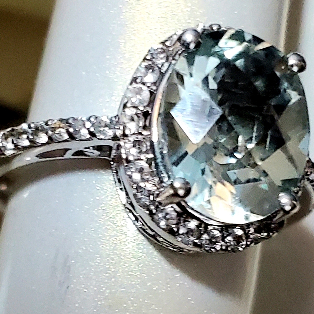 925 SS PRASIOLITE + DIAMOND RING - Picture 3 of 8